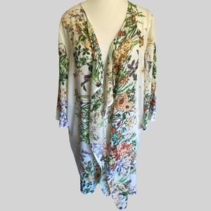 Aakaa Tropical Floral Beach Summer Vacation Coverup Kimono - Sz- S